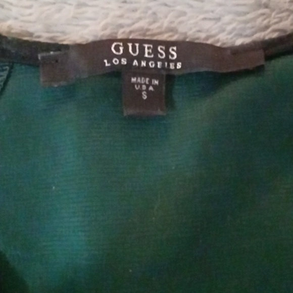 Guess Peplum Top with Sheer Sleeves and Leather-Like Pleather Alligator Print - Picture 3 of 4